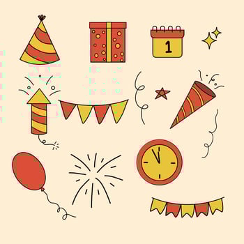 New year theme. Confetti, balloon and gift illustration vector