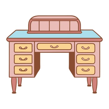 Vintage style wooden desk with multiple drawers in pastel colors vector
