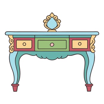 Elegant vintage style console table with colorful drawers in decorative illustration vector