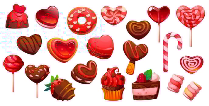 Valentine heart pink candy lollypop, sweets, cakes vector