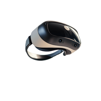 a VR headset suspended in mid air, 3d concept, hdr, against a white background isolate png