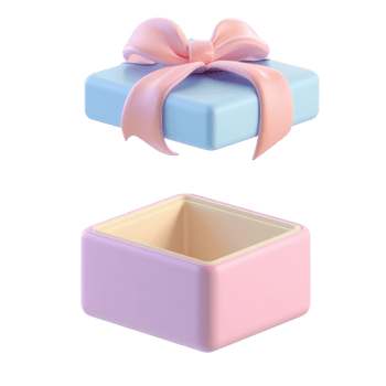 Open square gift box the lid with a bow levitates above 3D icon cartoon isolate png