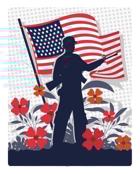 Silhouette of a soldier standing carrying a weapon. Remembering and honoring fallen soldiers. Memorial Day concept. Flat illustration. vector