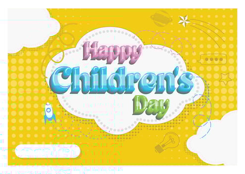 A colorful celebration of Children's Day. Imaginative world with a yellow background and white clouds. Children's Day concept. Flat illustration. vector
