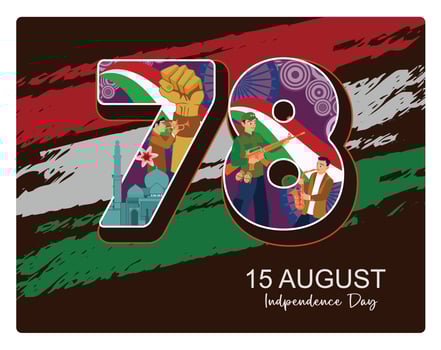 Commemorates 78 years of India's independence. Indian flag with famous monuments. Independence Day India concept. Flat illustration. vector