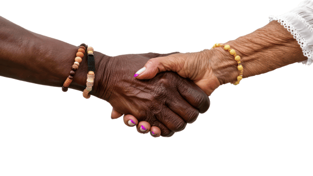 Two people shaking hands with a black woman png