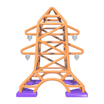 High Voltage Power Line Tower 3D Illustration Icon png