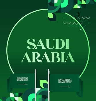 Saudi Arabia Banner with Trendy Geometric Design. Modern design template with green gradient and geometric accents, perfect for advertising or big celebration events vector