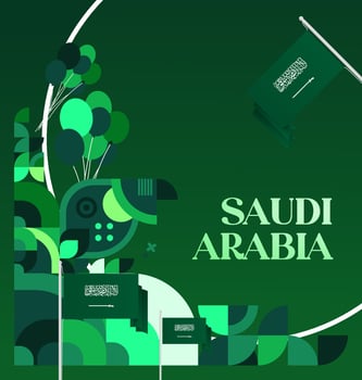 Poster template design to celebrate Saudi Arabia National Day with gradient green background. vector
