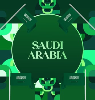 Green Poster Design for Saudi Arabia National Day. Banner template with elegant geometric design and green color that reflects the spirit of Saudi Arabian National Day celebration. vector