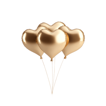 Heart Shape gold Balloons 3D icon cartoon isolate png