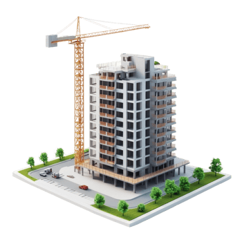 modern real estate buildings under construction 3D icon isolate png