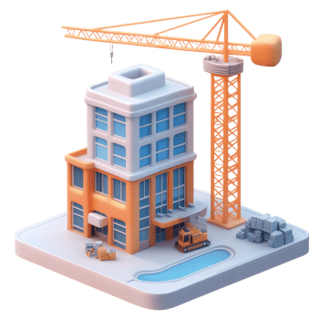 Modern Business building under construction isolate 3D icon cartoon isolate png