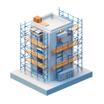 Construction scaffolding and a building under construction 3D icon isolate png