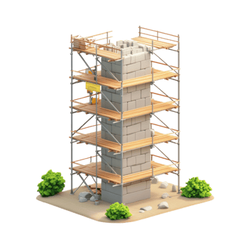 Construction scaffolding and a building under construction 3D icon cartoon isolate png