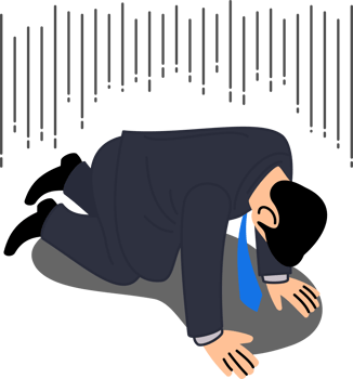 Depressed Businessman Kneeling Down with Gloomy and Regretful Feeling png