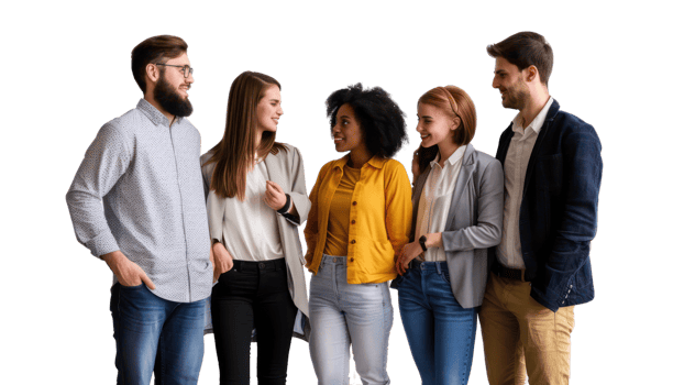 A group of people are standing together, with one of them wearing glasses png