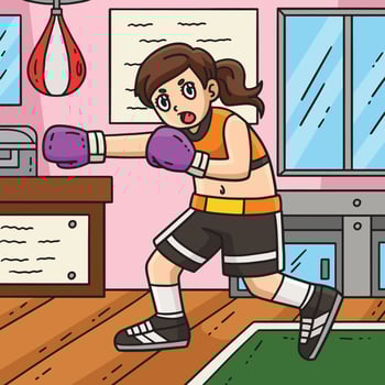 Boxing Female Boxer Punching Colored Cartoon vector