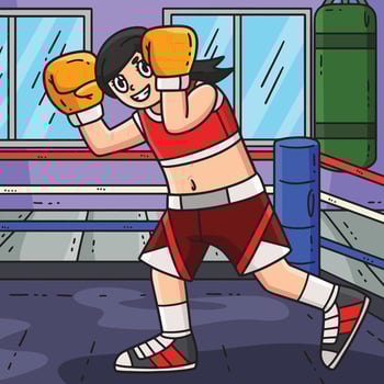 Boxing Female Boxer Blocking Colored Cartoon vector