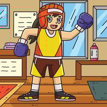 Boxing Female Boxer with Protective Gear Colored vector