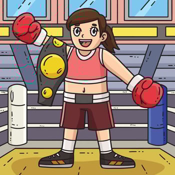 Boxing Female Boxer Raising Arm Victory Colored vector