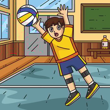 Volleyball Player Blocking Ball Colored Cartoon vector