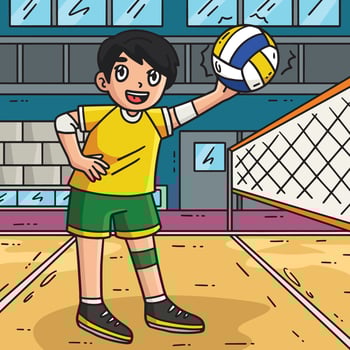Volleyball Player Spiking the Ball Colored Cartoon vector