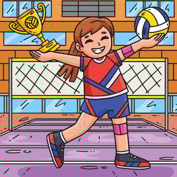 Volleyball Female Player with a Trophy Colored vector