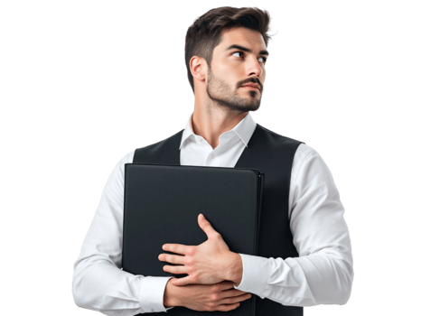 A man in a vest holding a folder png