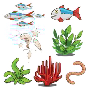 Water animals fish food cartoon colorful illustration vector