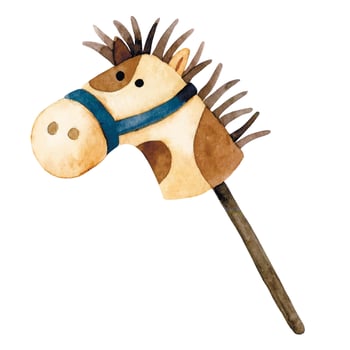 hobby horsing. cute watercolor illustration with a toy horse. cartoon vector