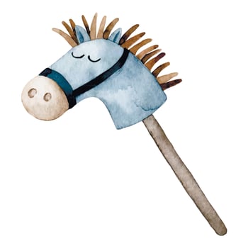 hobby horsing. cute watercolor illustration with a toy horse vector