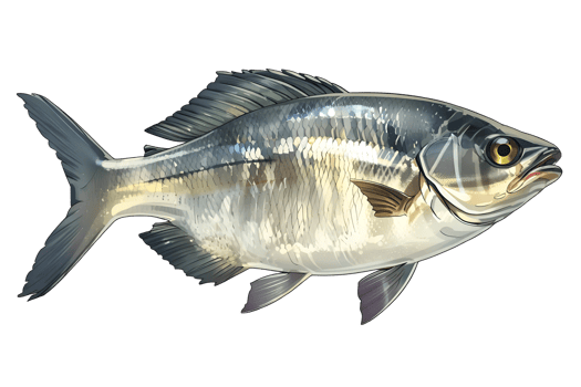 illustration style of Closeup, full body of Kohada Gizzard Shad fish swimming isolated on a transparent background png