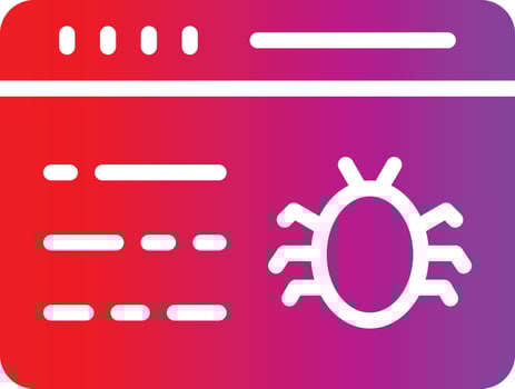 A red and purple icon with a spider on it vector