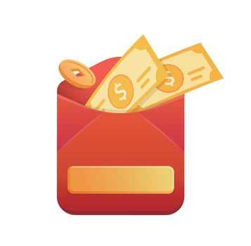 Red envelope with banknotes cash and gold coins, Chinese New Year template, commercial advertising illustration material vector