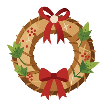 Christmas wreath ribon illustration on white background vector