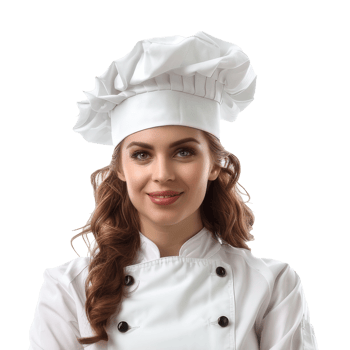 Portrait of Confident Female Chef in Culinary Uniform. Woman Chef with Hat and Apron in Kitchen png