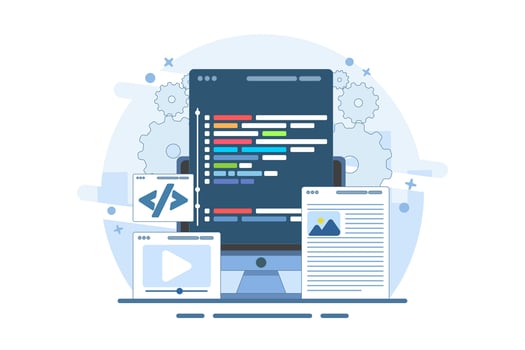 testing web design user interface prototypes on local servers. Website development, coding on laptop screens, and programming. web design. vector