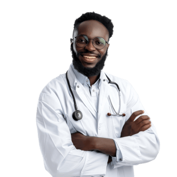 Happy Doctor in White Coat With Stethoscope Smiling on Isolated Background png