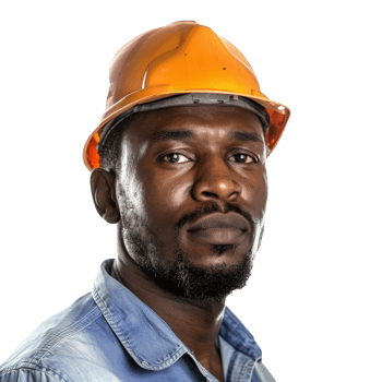 Male Construction Worker with Orange Hardhat. Industrial Worker in Safety Gear png