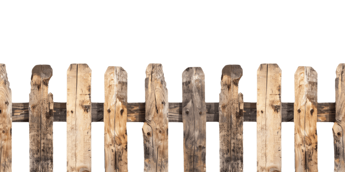 Wooden Fence on Isolated Background. Rustic Weathered Wooden Fence with Vertical Slats png
