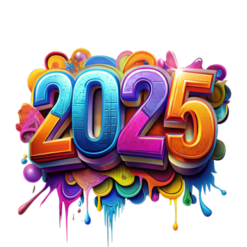 Colorful 3D Graffiti Art Design for New Year Celebrations 2025 png