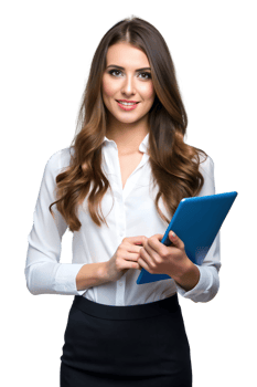 A beautiful young woman holding a tablet computer png