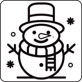 A black and white snowman, with a top hat and scarf, is a classic winter image. vector