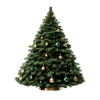 Decorated Christmas Tree with Green and Gold png