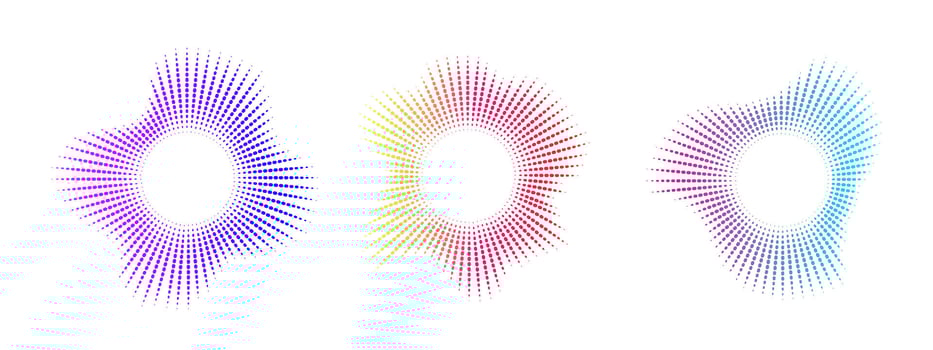 Neon dot equalizer set. Audio multicolor waves. Circular audio waves. Radial curve of sound spectrum . illustration. vector