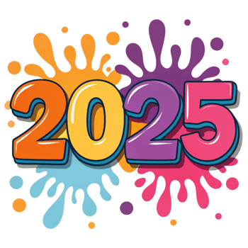 Vibrant 2025 New Year Graphic Design with Colorful Splashes png