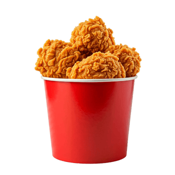 Isolated Red Bucket Filled with Fried Chicken Pieces png