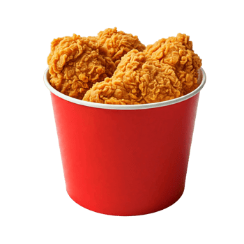 Closeup of a Red Bucket Filled with Fried Chicken Pieces on Transparent Background png