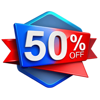 3D Red and Blue 50 Off Sale Banner png